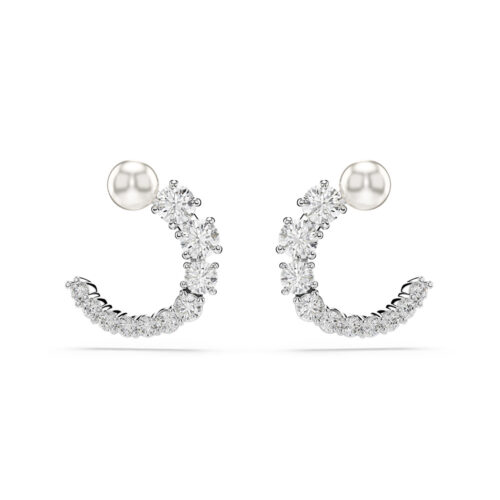 Bông tai Swarovski 5692260 Matrix hoop earrings Crystal Pearl trắng