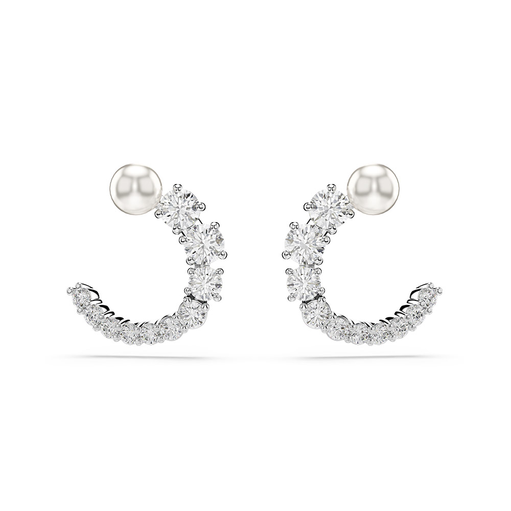 Bông tai Swarovski 5692260 Matrix hoop earrings Crystal Pearl trắng
